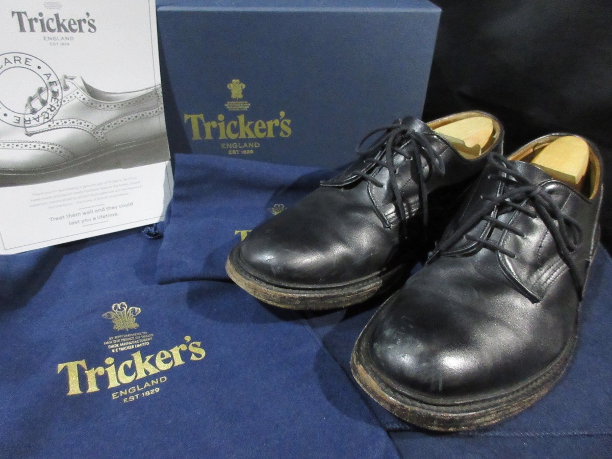 定価82,500円 トリッカーズ ウッドストック Tricker's WOODSTOCK プレーントゥ ダービー レザーシューズ 5636 ブラック 牛革 カーフ 革靴