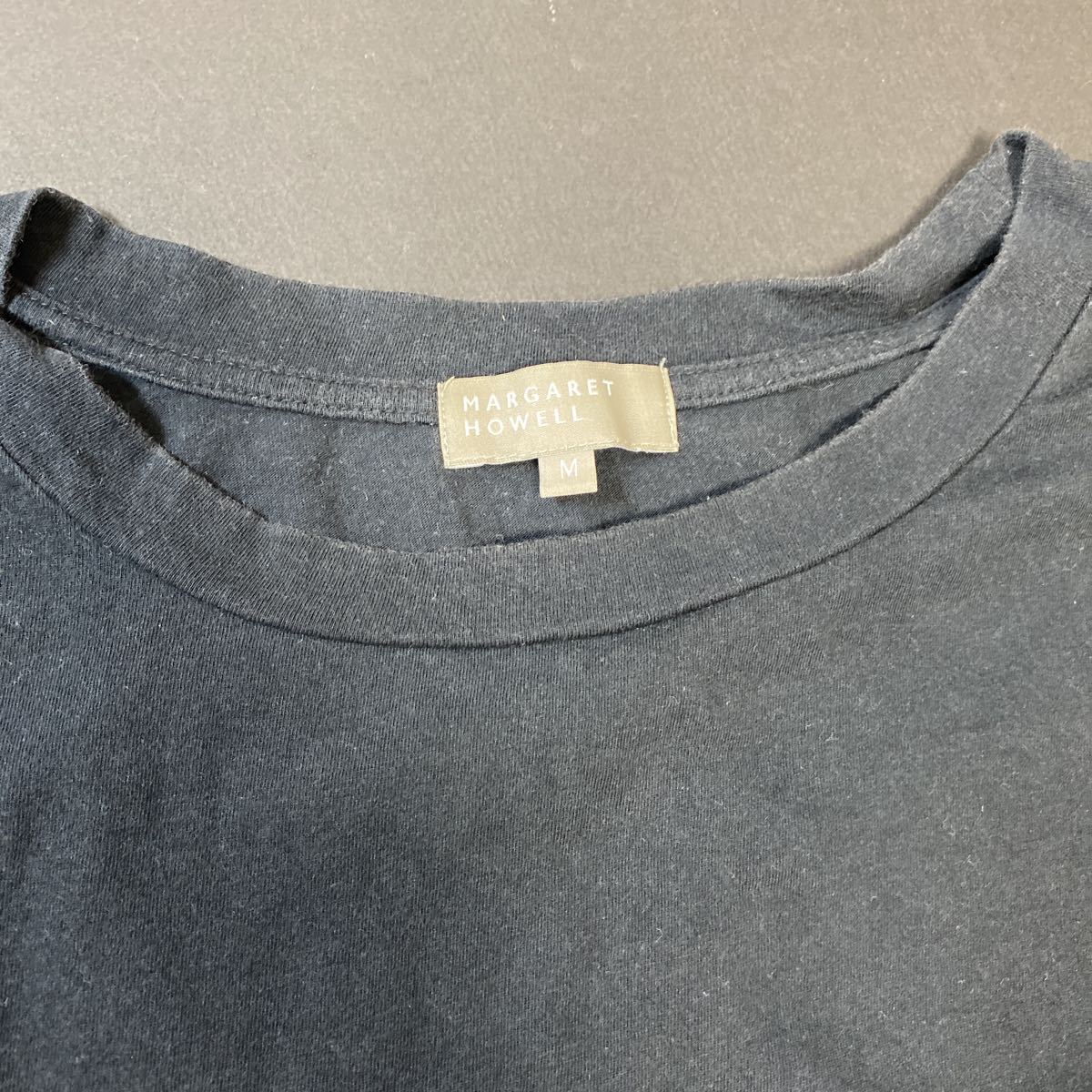  regular goods MARGARET HOWELL Margaret Howell short sleeves sleeve linen switch T-shirt cut and sewn black black M size cotton flax made in Japan men's 