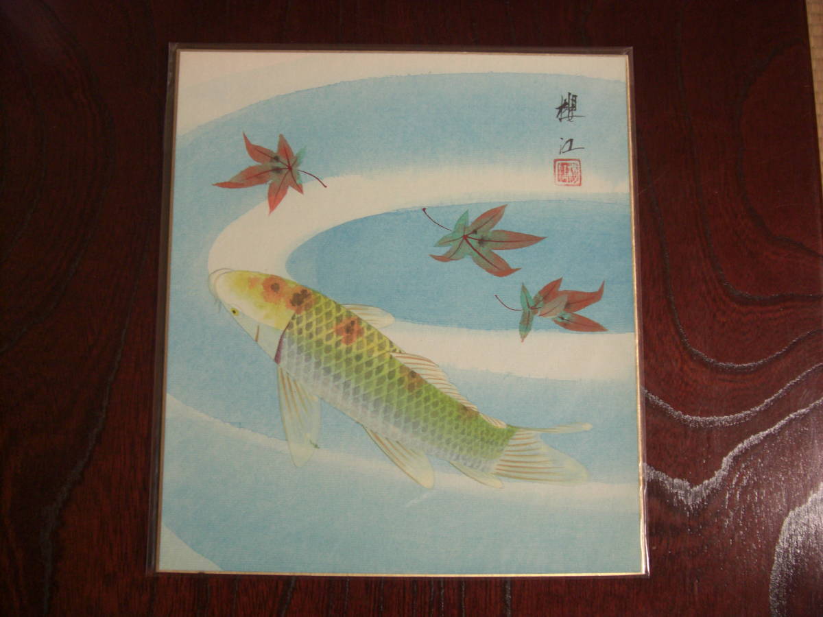 色紙　　 泳ぐ鯉　　（櫻江　画）　（肉筆）_画像1
