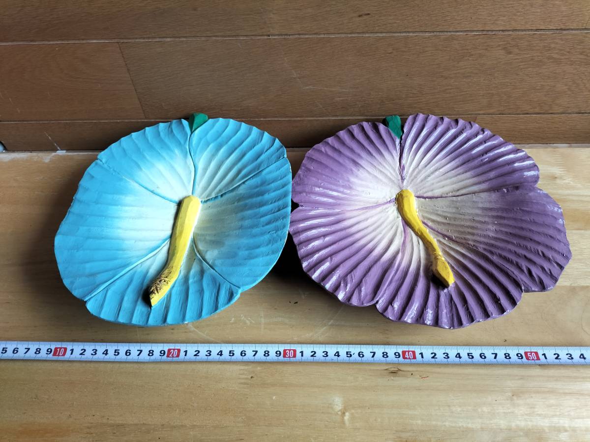 コレクション　昭和　レトロ　菓子皿　飾り　ハンドメイド　木製　花　2個　まとめて_画像1