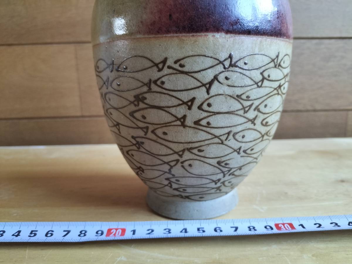 コレクション　昭和　レトロ　アンティーク　壺　つぼ　花瓶　魚柄　飾り　陶器_画像2