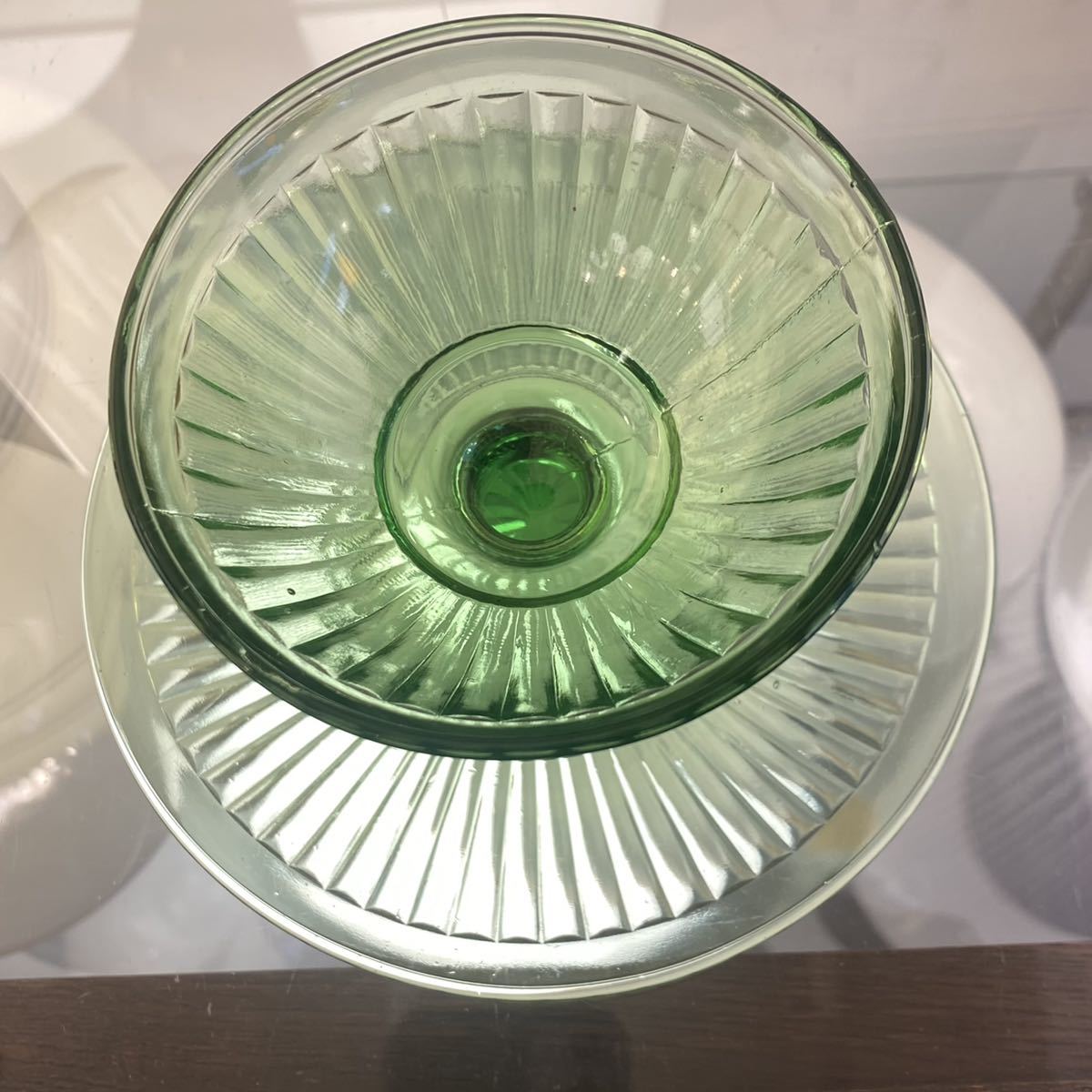 ウラン ディプレッションガラス シャーベットグラス ソーサー