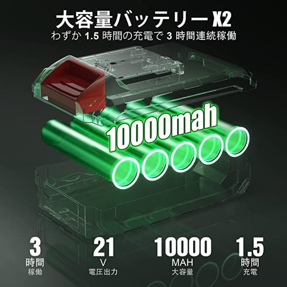 チェーンソー 充電式 6インチ 21V 10000mAh バッテリー2個搭載 電動チェーンソー 保護バッフル 安全ロック 