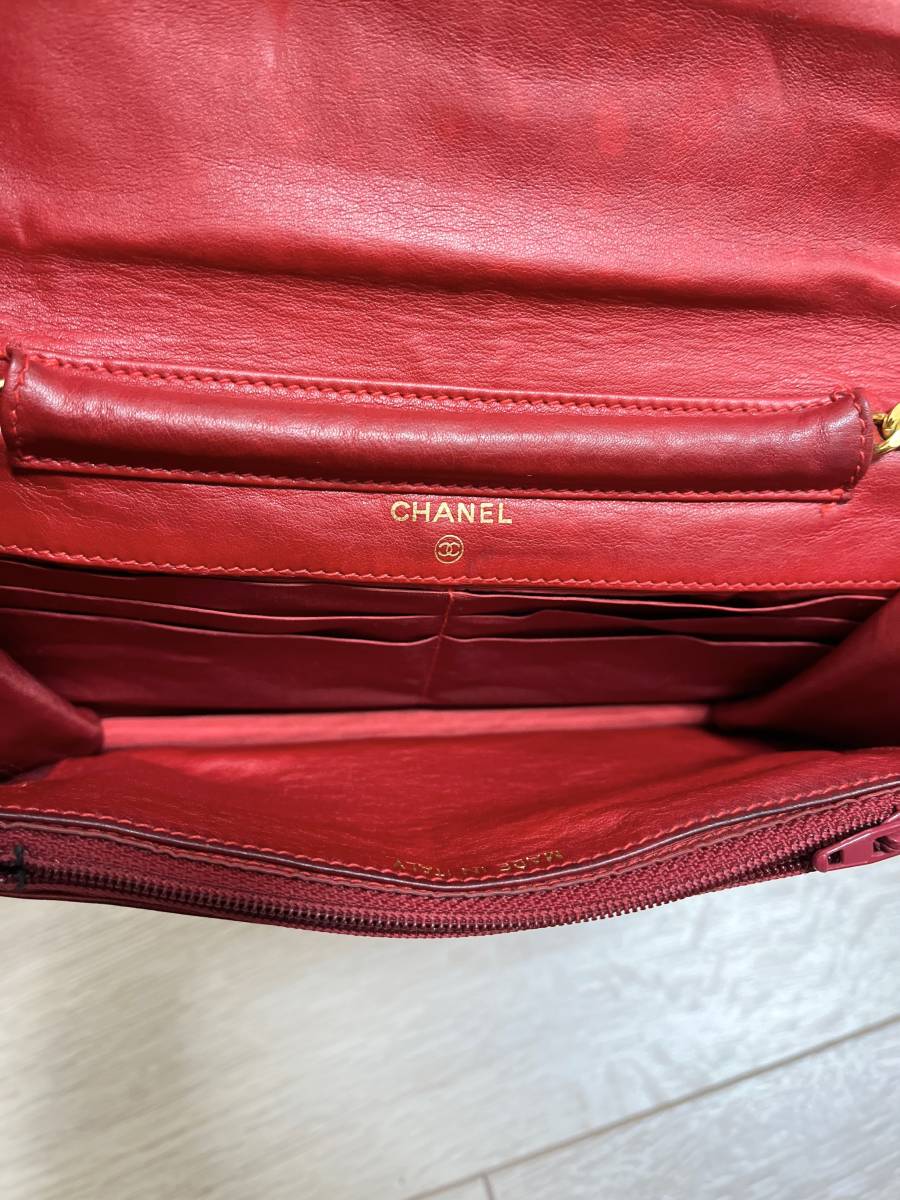 □□ シャネル CHANEL チェーンウォレット ショルダーバッグ 赤