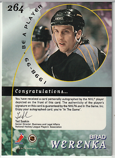 98-99 NHL BE A PLAYER Autograph GOLD【BRAD WERENKA】#264_画像2