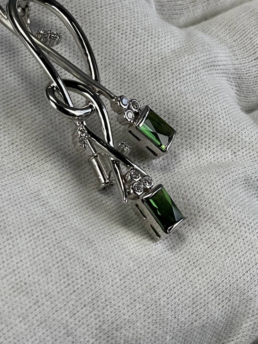 K18WG K14WG グリーントルマリン 1.78ct ダイヤモンド 0.22ct ブローチ