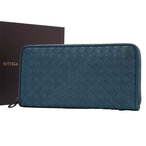 【送料無料】【本物】BOTTEGAVENETA★ボッテガヴェネタ★ラウンドファスナー長財布★ブルー★レザー★イントレチャート★ユニセックス★