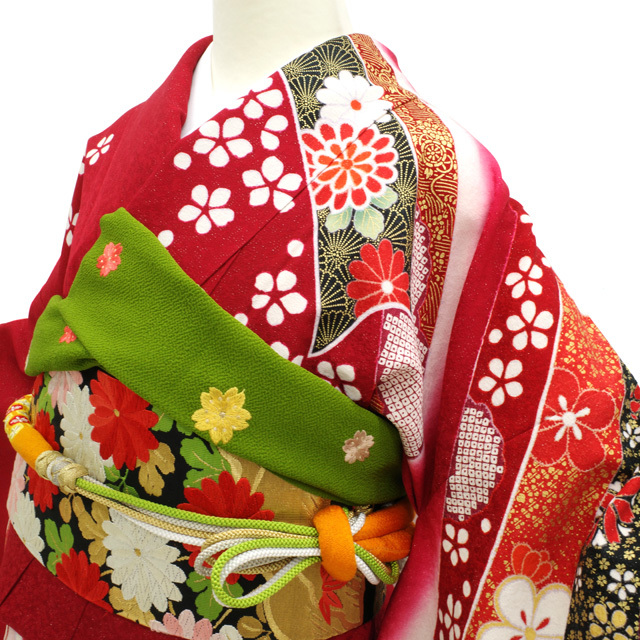 振袖 着物 金駒刺繍 金彩加工 赤地 花古典 束ね熨斗 豪華 成人式 二十