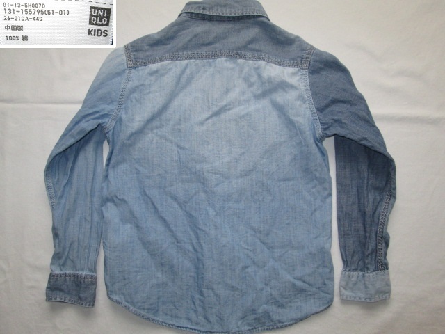 ★古着 UNIQLO ユニクロ KIDS シャンブレーシャツ(長袖) 薄手 130 GAP ギャップ デニムシャツ 130 Lee リー デニムシャツ S キッズ子供服★_画像3