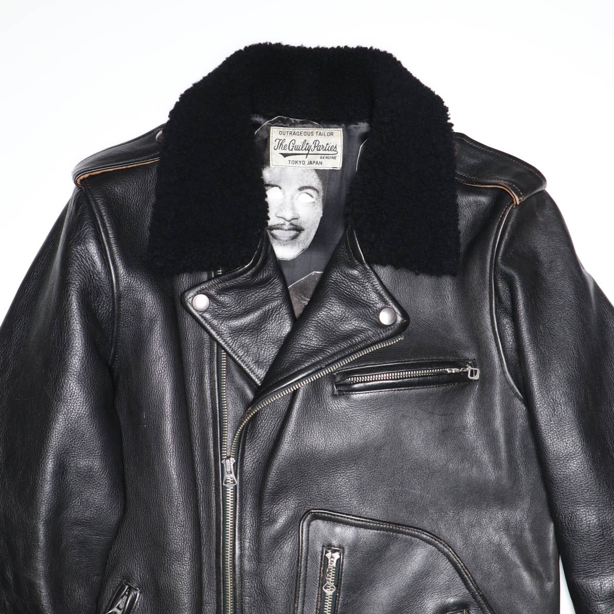 WACKO MARIA × WEIRDO DAVE 13AW FUCK THIS LIFE ムートン襟レザージャケット M カーコート スポーツジャケット レザーライダース 牛革