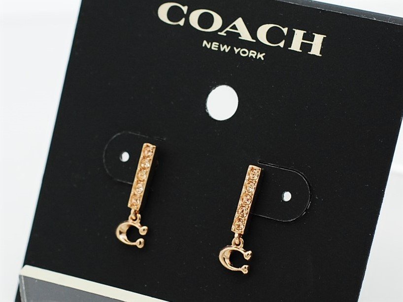 ■【YS-1】 未使用品 ■ コーチ COACH ■ ラインストーン ピアス ■ 金色 ゴールド系 トップ長さ1.8cm ■ 元箱 【同梱可能商品】■Cの画像1