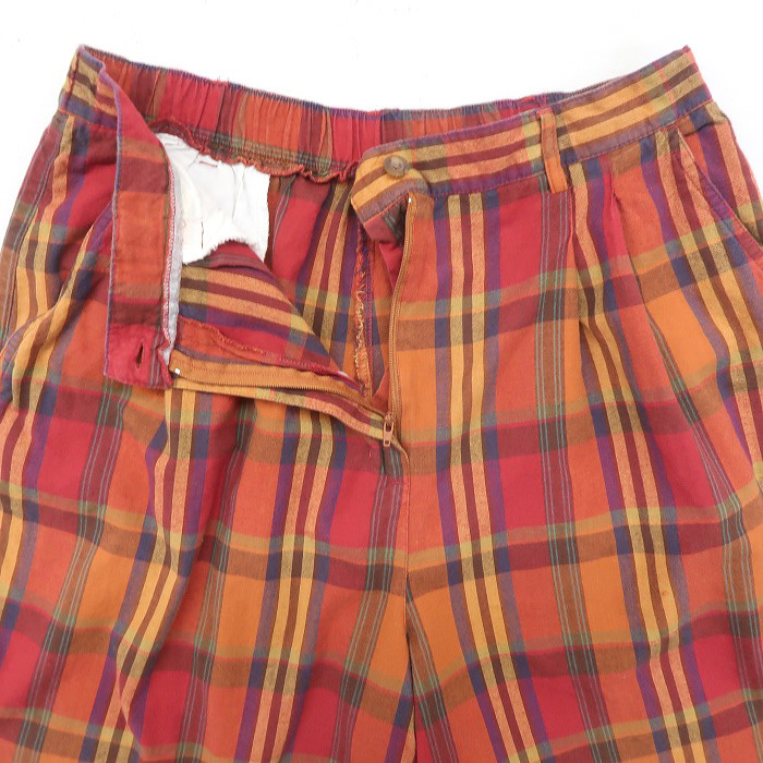  old clothes lady's short pants shorts two tuck check pattern red base size inscription :16 gd80900