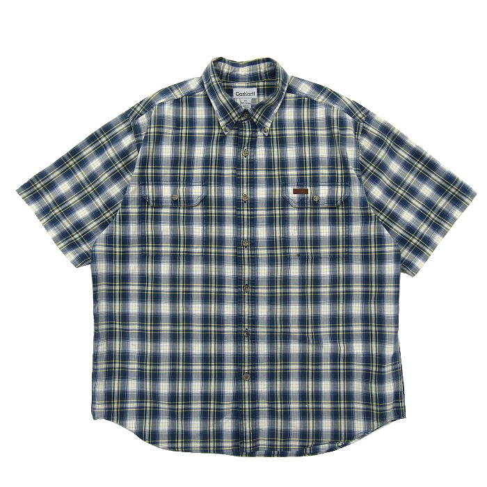 古着 カーハート CARHARTT ボタンダウンシャツ 半袖 チェック柄 ブルーベース サイズ表記：XL　gd80133_画像1