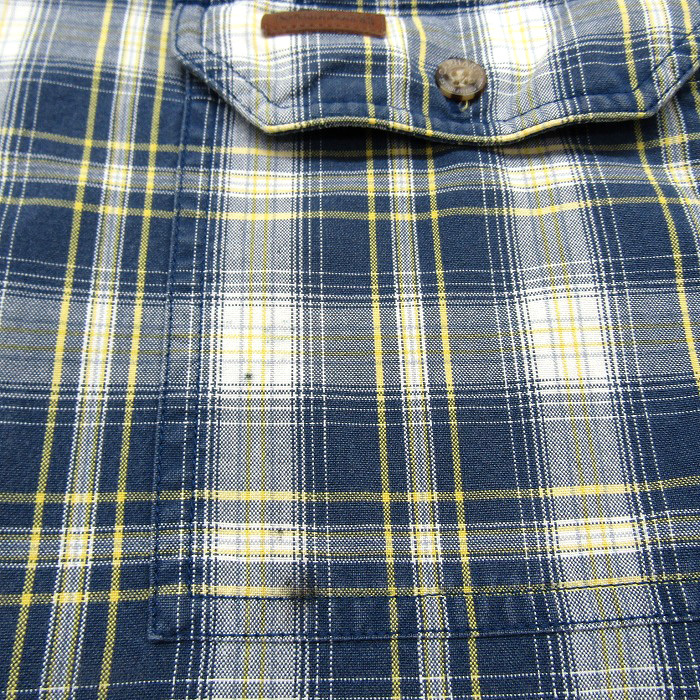 古着 カーハート CARHARTT ボタンダウンシャツ 半袖 チェック柄 ブルーベース サイズ表記：XL　gd80133_画像4