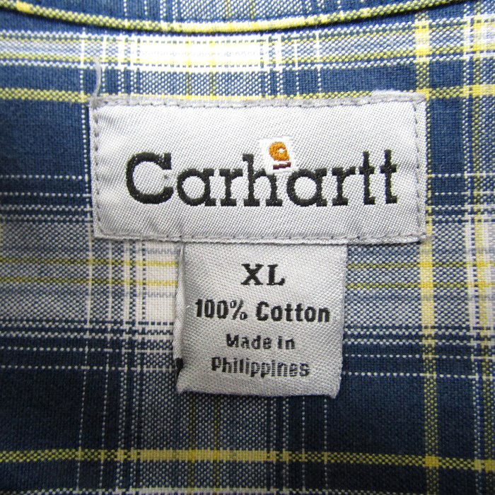 古着 カーハート CARHARTT ボタンダウンシャツ 半袖 チェック柄 ブルーベース サイズ表記：XL　gd80133_画像9