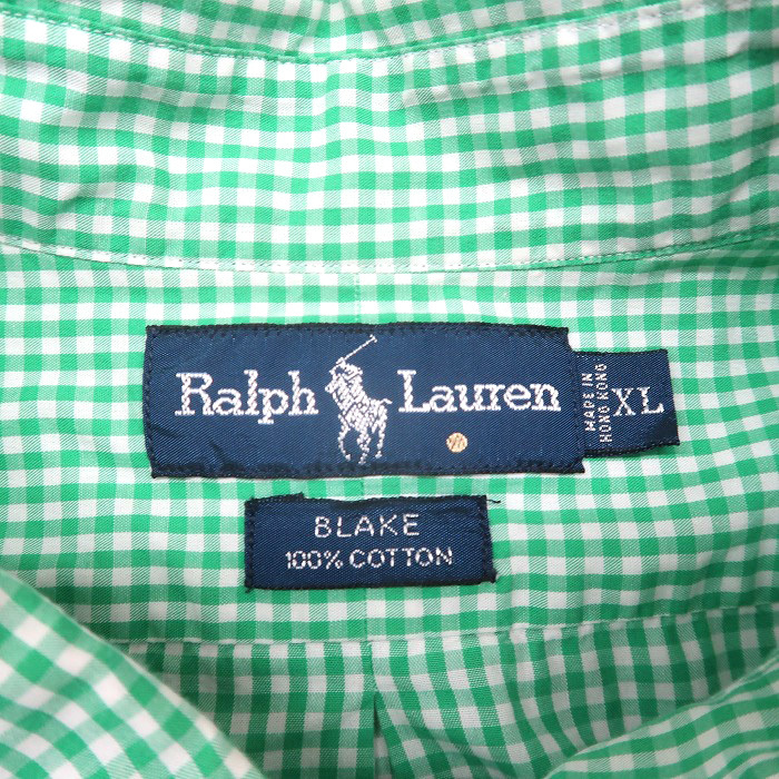 古着 ラルフローレン Ralph Lauren ボタンダウンシャツ 半袖 チェック柄 グリーン ホワイト サイズ表記：XL　gd79302_画像5