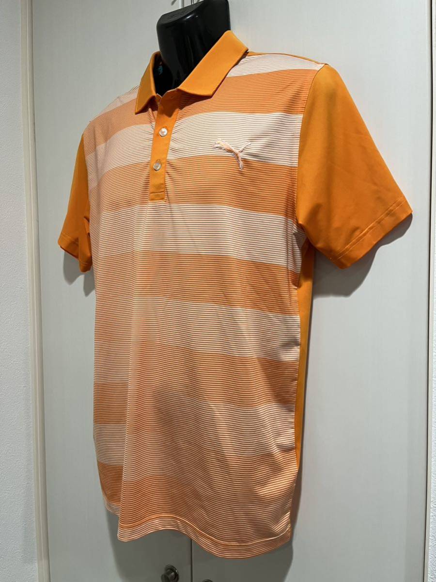 【美品】◆PUMAプーマゴルフ◆半袖ポロシャツ◆L◆オレンジ×ホワイト◆ボーダー◆ドライセル_画像3