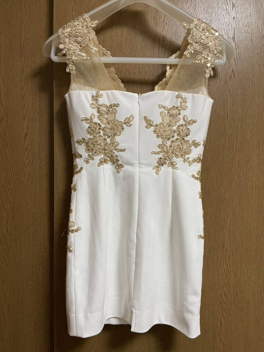 IRMA イルマ キャバドレス ナイトドレス ワンピース Ｓサイズ ホワイト 白 ゴールド シアーレース ワンカラー シンプル_画像4