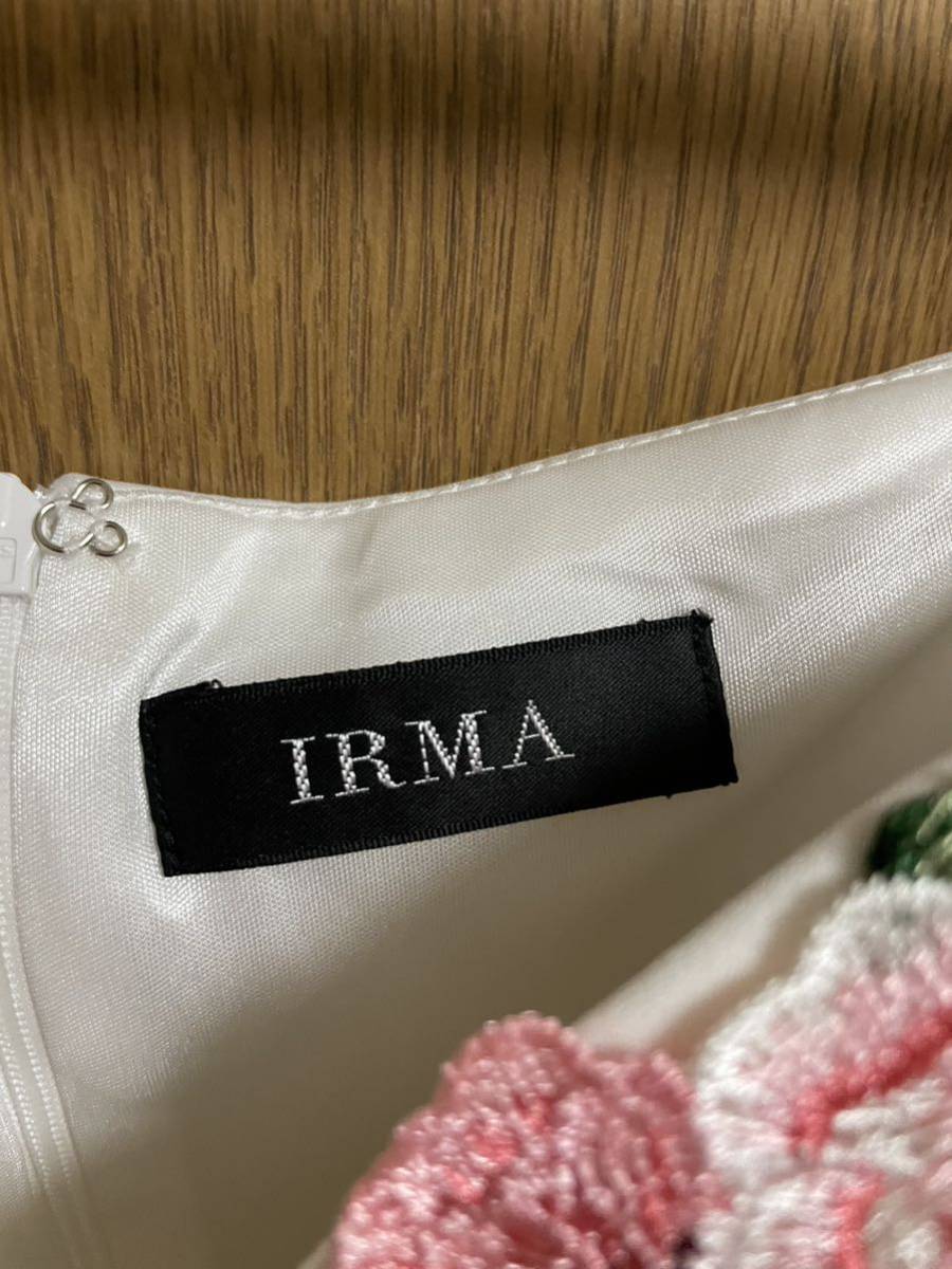 IRMA イルマ キャバドレス ミニドレス ナイトドレス ワンピース Ｍ ホワイト 白 フラワー刺繍 シアーレース キャミ フリル オフショルダー