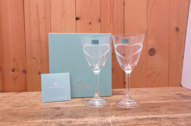 即決・美品☆ホヤクリスタル・グラス セット・ペア 2客・ハート・HOYA CRYSTAL・検 ワイングラス？