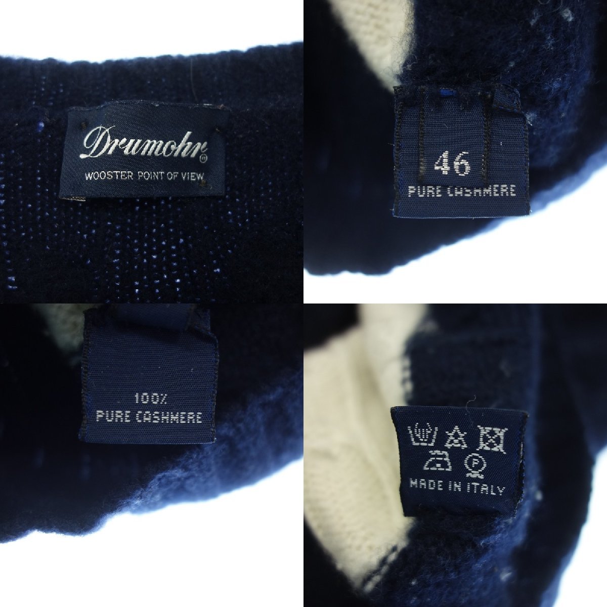 美品◆ドルモア カシミア ニット セーター メンズ ネイビー×ホワイト サイズ46 Drumohr【AFB49】_画像8