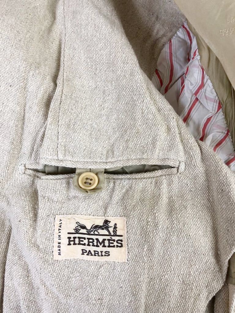 高級 Vintage HERMES エルメス メンズ ベージュ リネン シルク混