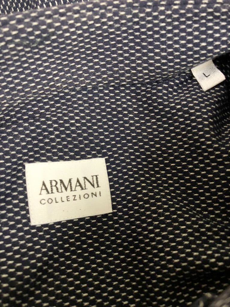 美品　ARMANI Collezioni アルマーニ　メンズ　ネイビー　総柄　スタンドカラー　長袖シャツ　トップス　L表記_画像3