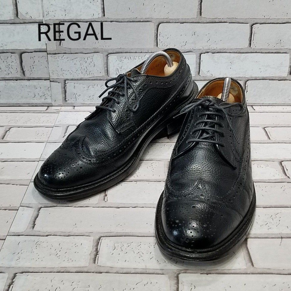 【REGAL】 リーガル ウイングチップ　シボ革　メダリオン　ストレート　 レザーシューズ