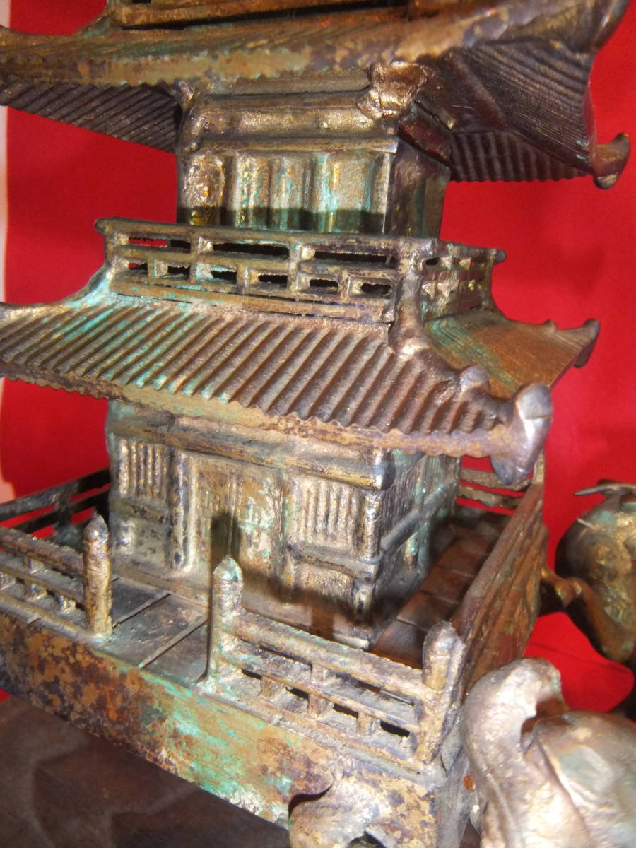 一角狛犬と五重塔　銅製　骨董　時代物　仏具　仏像　神社仏閣　オブジェ_画像6