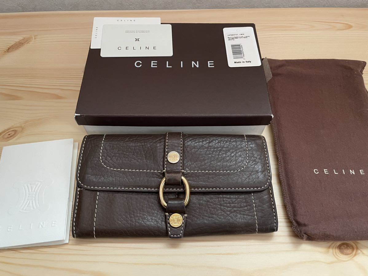 CELINE セリーヌ 長財布 財布 イタリア製 レディース 女性用 レザー ブラウン系_画像1