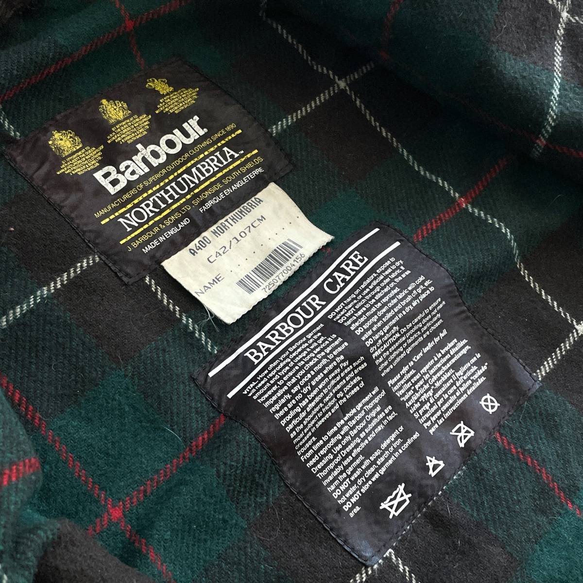 Vintage】Barbour NORTHUMBRIA 42 バブアー ノーザンブリア 3Crest 3