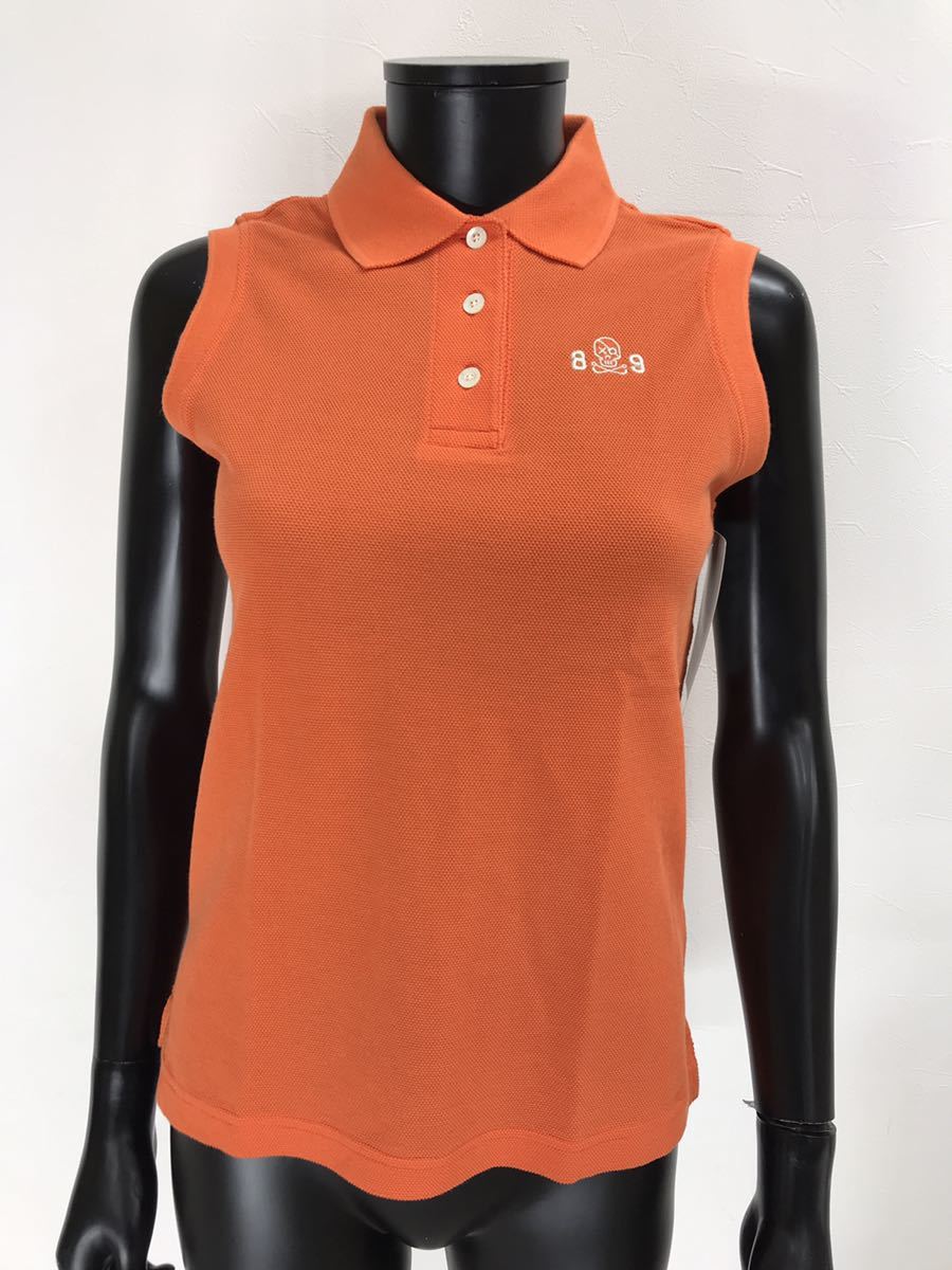 【USED】PEARLY GATES パーリーゲイツ 綿 ノースリーブ ポロシャツ ロゴ刺繍 オレンジ レディース 0 S ゴルフウェア