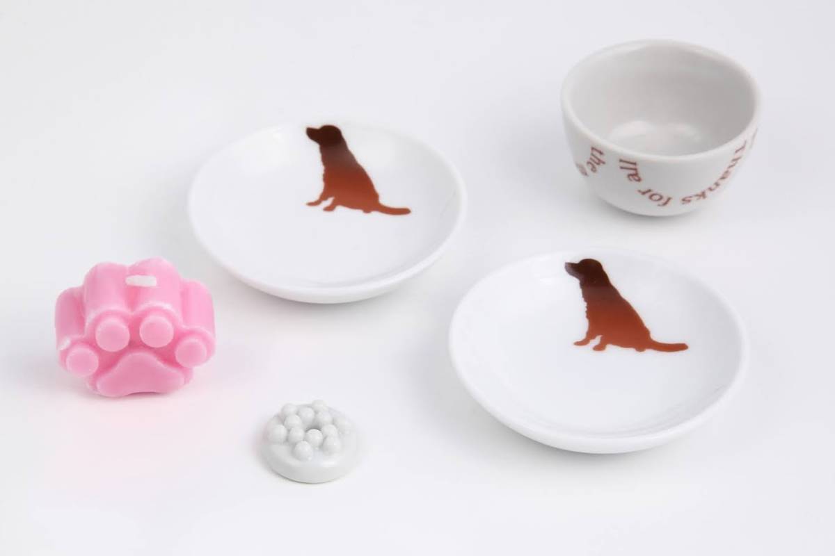  pet Buddhist altar fittings dog pattern . pairs set cat .. memorial Mini small deep width 4.5cm height 3cm plate 6cm. sphere 2cm