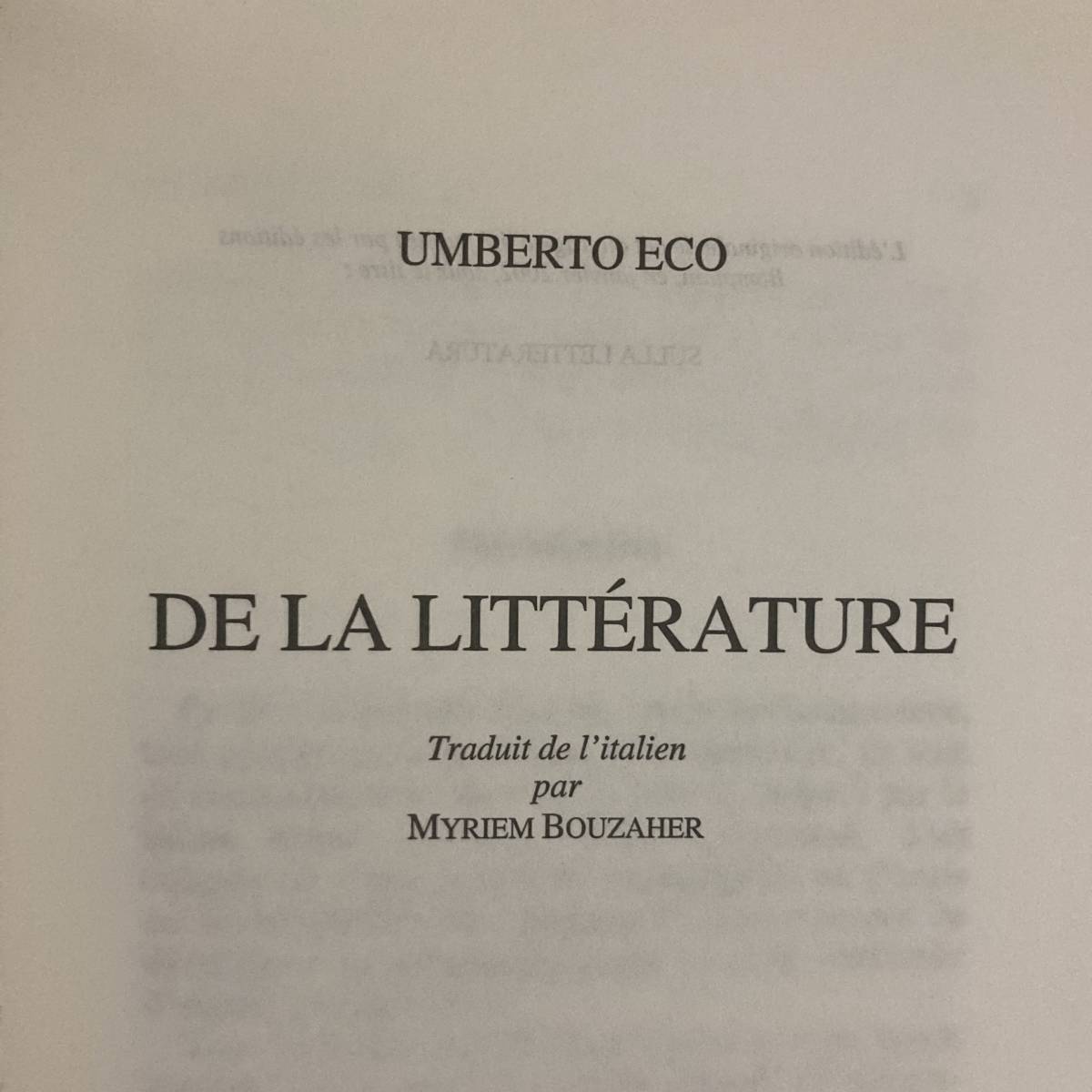 [. language foreign book ]De la litterature /un belt *e-koUmberto Eco( work )