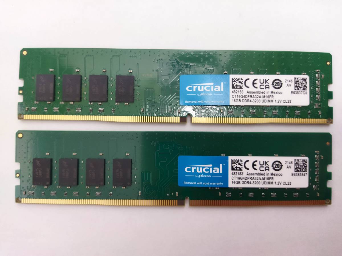 数量限定】 デスク用メモリー 簡易チェック済み Crucial 16GB×2(計32GB