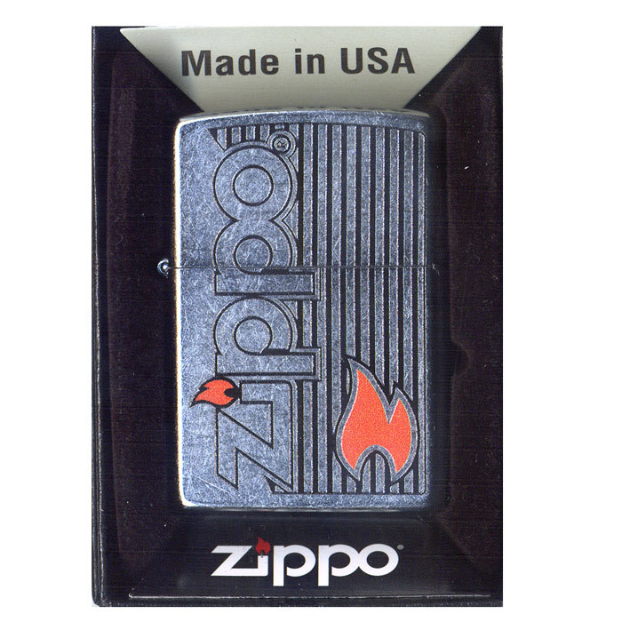 ジッポー オイルライター Logo and Flame Z207-104636&ギフトボックスセット（オイル＋フリント+BOX）_画像1