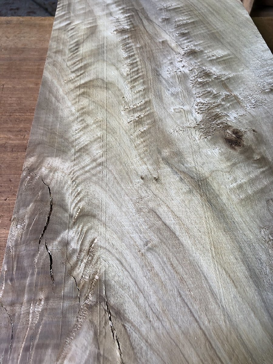 【P721F】ポプラ 542×～285×50㎜ 縮杢 極上杢 一枚板 材料 天然木 無垢材 乾燥材 銘木 材木 木工 DIY《銘木登屋》 - 1
