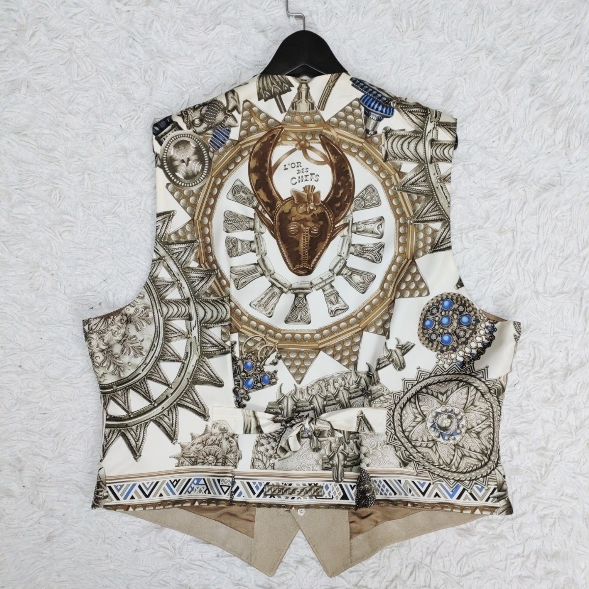 特大60サイズ✨HERMES エルメス スカーフ柄 ジレ ベスト シルク 豚革-