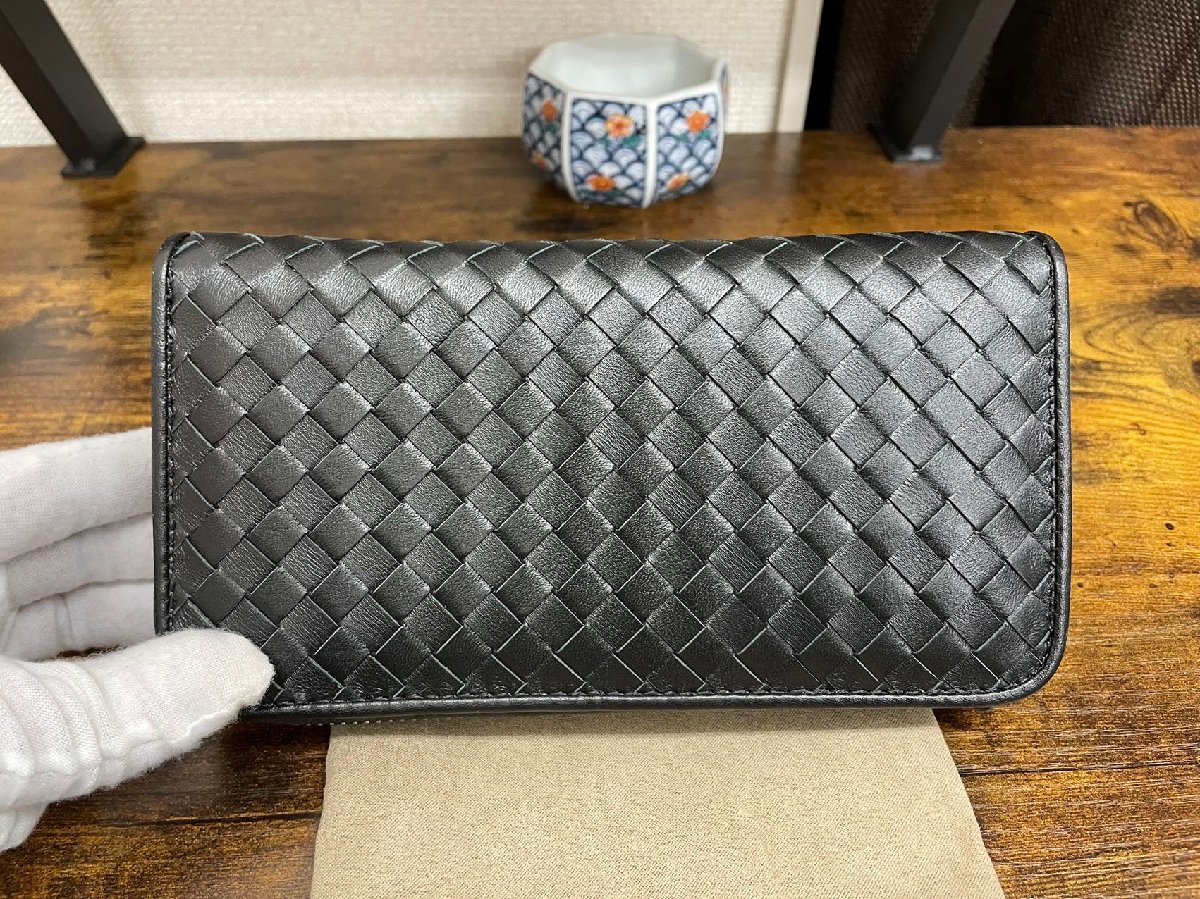 1円 新品 イタリアンレザー 編み込み 本革 ハンドメイド 長財布 牛革