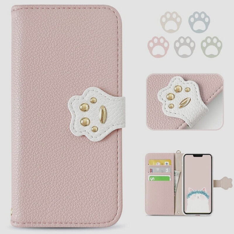 送料無料★iPhone 14 ケース 手帳型 猫 カード収納 スタンド機能付き 全面保護(ピンク)_画像1