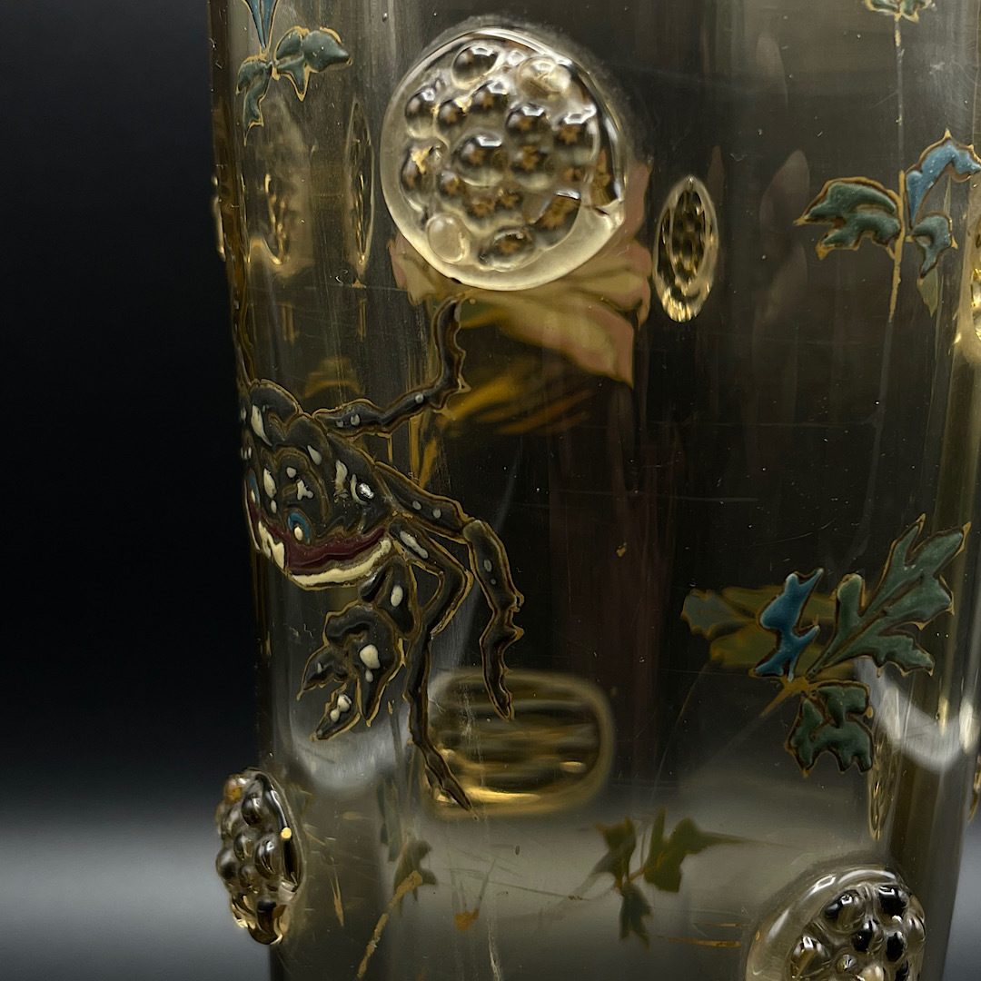 ◆博物館級◆ 初期作品 19世紀 エミールガレ エゾスカシユリ 蟹文花瓶 アプリカッション エナメル彩 Emile Galle アンティーク_画像9