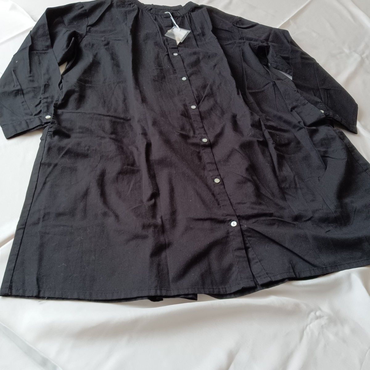 サイズＬ 後ろピンタックチュニック 黒 ブラック 綿100％ SELF+SERVICE 羽織り ワンピース スプリングコート