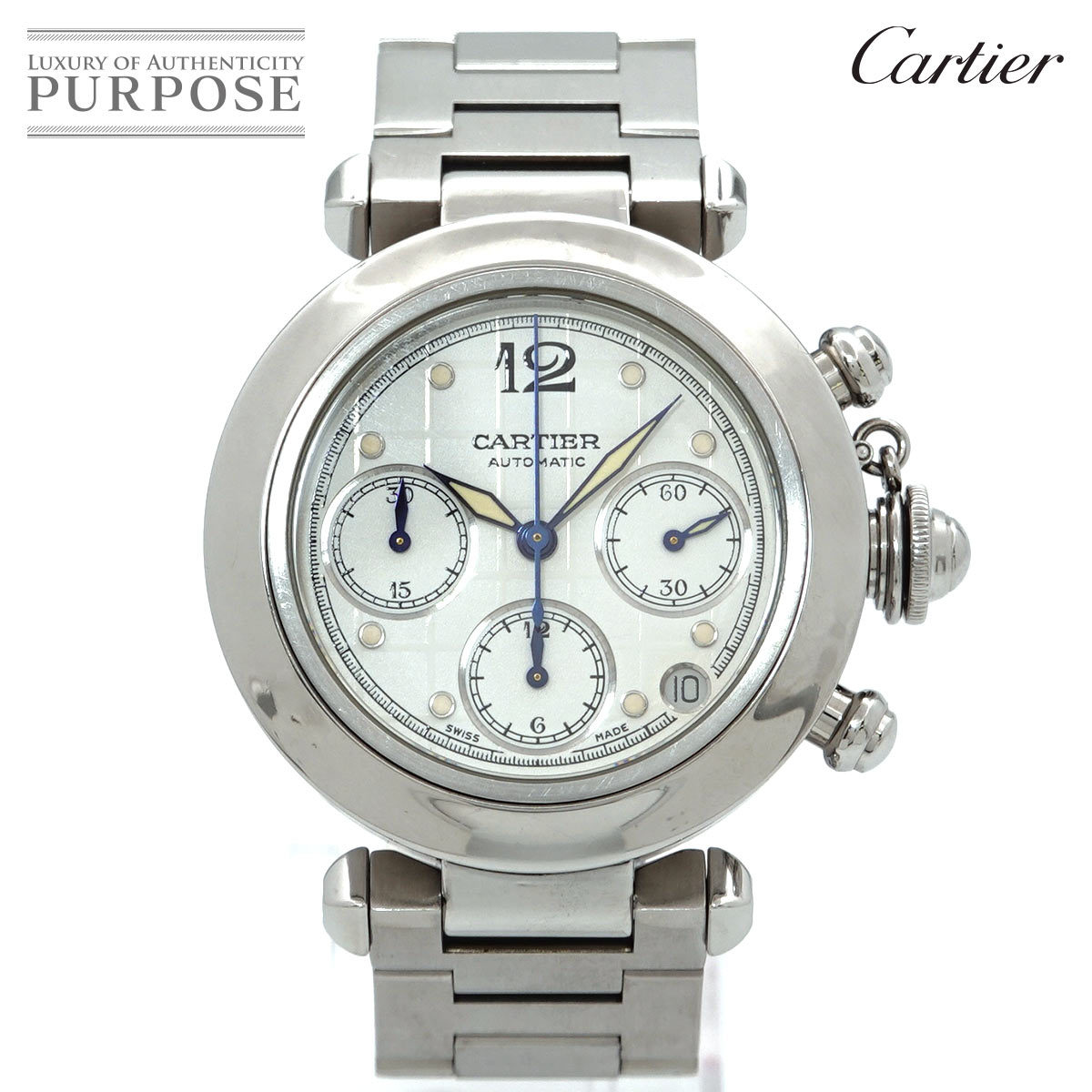 カルティエ Cartier パシャC クロノグラフ W31039M7 ボーイズ 腕時計 デイト ホワイト 文字盤 オートマ 自動巻き Pasha C 90186952