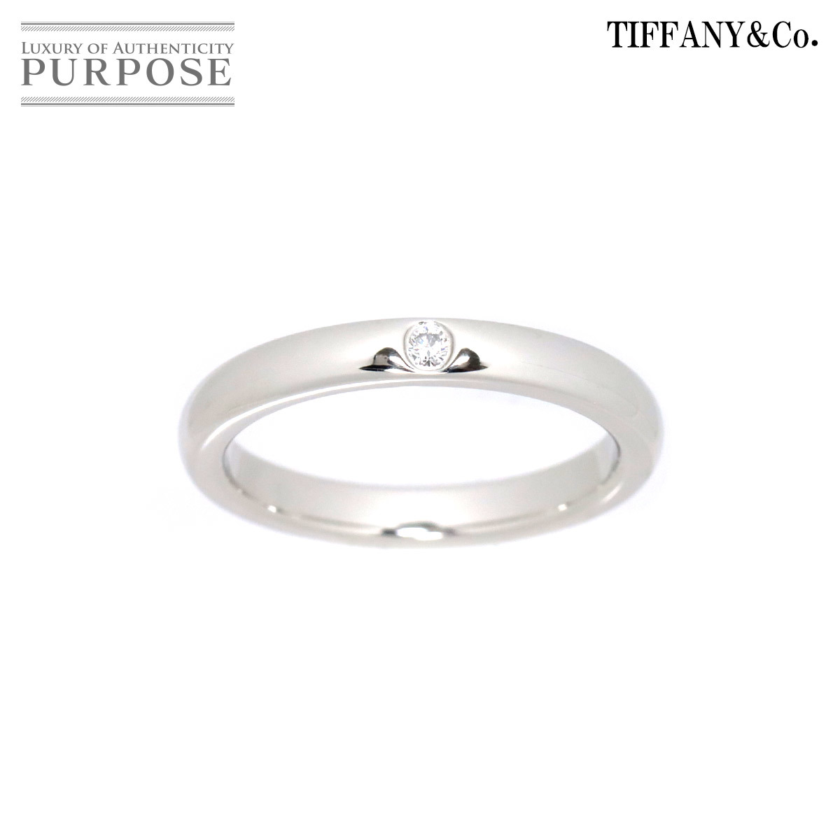 ティファニー TIFFANY&Co. スタッキング バンド 8号 リング ダイヤ 1P Pt プラチナ 指輪 Stacking Band Ring 90185873_画像1