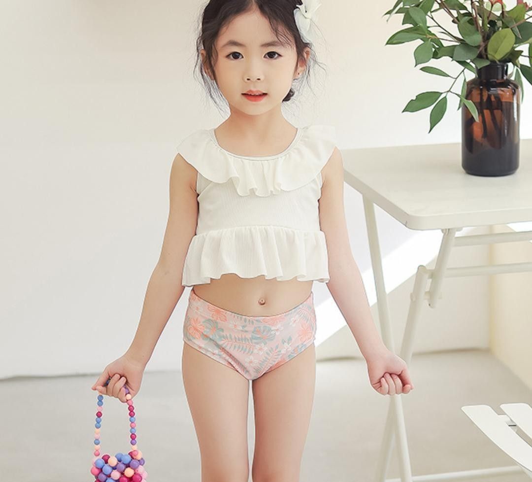 女の子用 セパレート水着 ビキニ 90 ボーダー ピンク ドット タンキニ