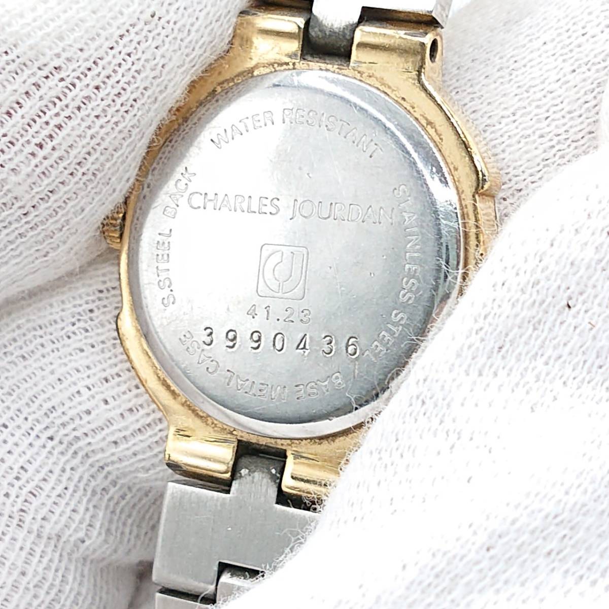 【電池切れ】CHARLES JOURDAN シャルルジョルダン クォーツ 腕時計 ゴールド文字盤 ラウンド コンビ レディース_画像2