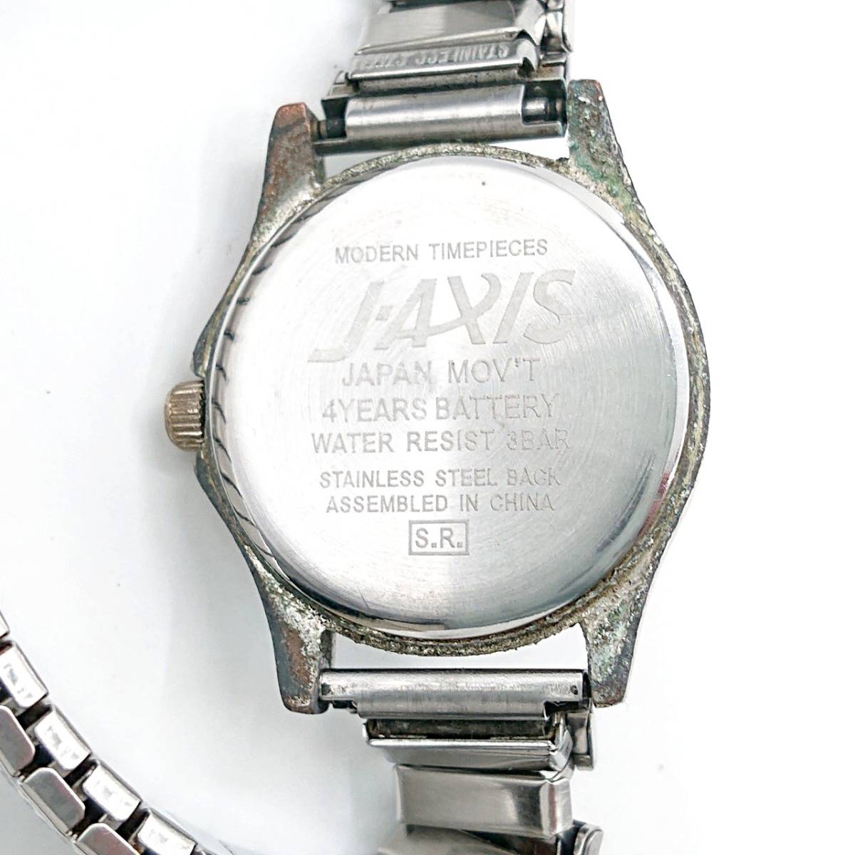 【電池切れ　ブレスバネ不良】J-AXIS SCRIPT　クォーツ腕時計　レディース　ラウンドフェイス　白文字盤 ケース：2.7_画像2