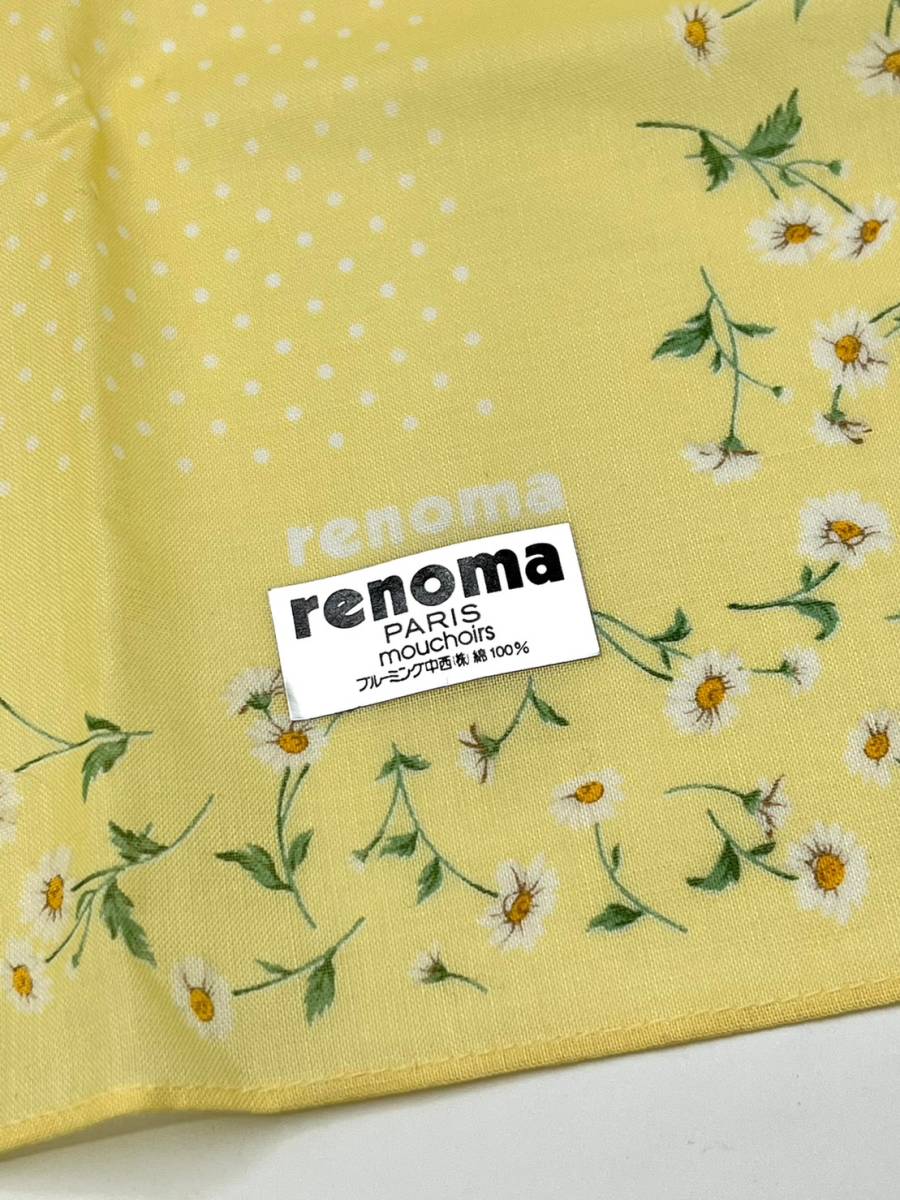 【シール付き未使用品】renoma レノマ スカーフ バンダナ ハンカチ イエロー系 花柄 レディース コットン100％