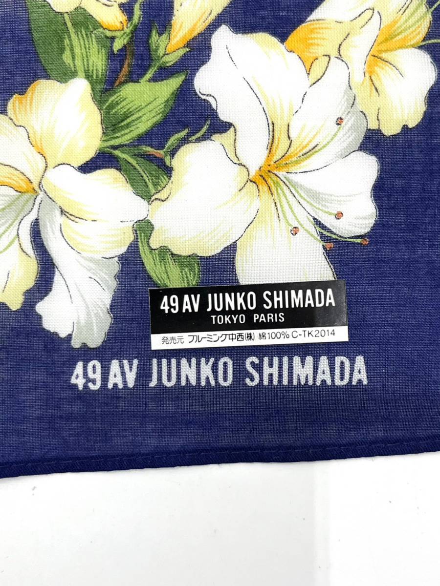 【シール付き未使用品】JUNKO SHIMADA ジュンコ シマダ ハンカチ　スカーフ　花　ブルー　コットン　42×42