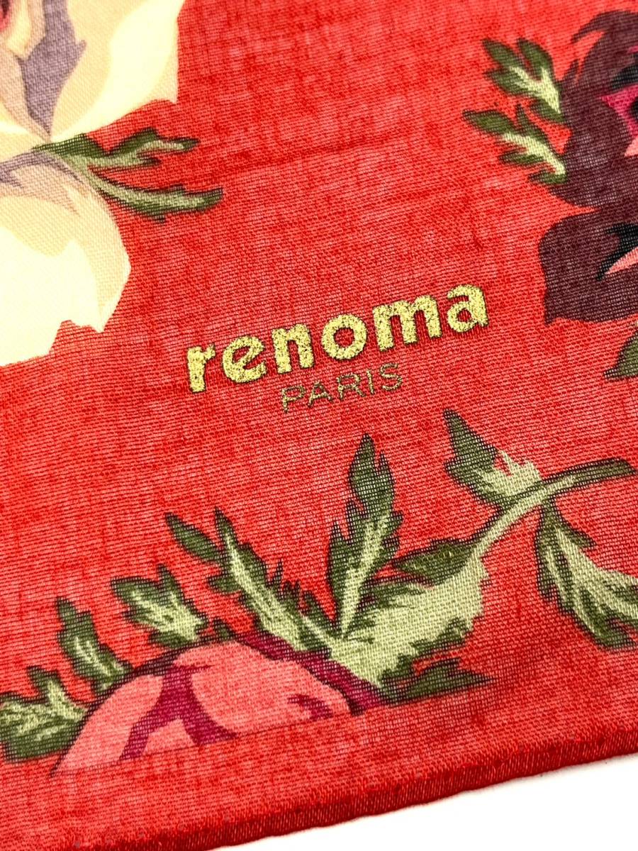 Renoma レノマ　ハンカチ　スカーフ　バンダナ　レッド　花　フラワー　42×42